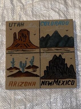 Lyn Elwood Navajo Four Corners Sand Art Plaque Vintage Native American